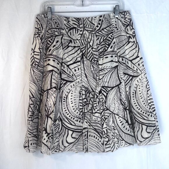 Casual Corner Aline Pleated Skirt 100% Cotton Lined Abstract Boho Size 10 Soft - Picture 2 of 10